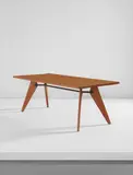 "S.A.M." dining table, model no. TS 11 by Jean Prouvé, circa 1947, Oak, painted steel, sold Jun 2017