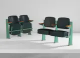 Jean Prouvé, Two pairs of lecture-hall chairs, designed for the Faculté de Lettres, Université de Besançon, 1953, Painted steel, oak, vinyl