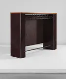 Coat rack, designed for Cité Technique, Cachan by Jean Prouvé, circa 1955, Painted steel, aluminum, oak, painted particle board, sold Jun 2017