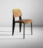 "Semi-metal" chair, model no. 306 by Jean Prouvé, circa 1952, Painted steel, synthetic leather-covered wood, aluminum, rubber, offered Jun 2017