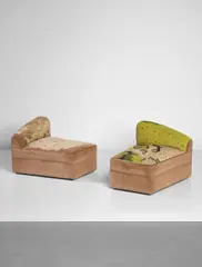 Pierre Chareau, Pair of chauffeuses, model no. MF 313, circa 1926, Fabric upholstery