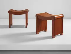 Pierre Chareau, Pair of tabourets, model no. MT 1015, circa 1923, Mahogany, mahogany-veneered wood