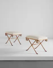 Pair of tabourets by Jean-Michel Frank, circa 1938, Gilt iron, fabric, sold Jun 2017