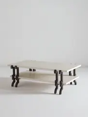 André Dubreuil, Coffee table, circa 2001, Patinated steel, limestone