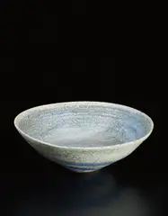 Large bowl by Lucie Rie, circa 1980, Stoneware, mixed clays producing an integral blue and gray spiral, sold Jun 2017