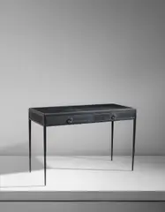 Desk by Jean-Michel Frank, circa 1938, Painted iron, leather, cerejeira (Brazilian oak), brass, sold Jun 2017