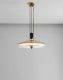 Adjustable ceiling light, model no. 1003 by Paavo Tynell, 1950s, Brass, painted brass, silk, steel wire, sold Jun 2017