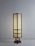 George Nakashima, “Kent Hall” floor lamp, 1971, English walnut, East Indian rosewood, holly, fiberglass shade