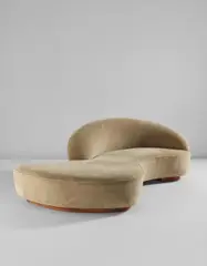 Custom "Serpentine" sofa by Vladimir Kagan, 2003, Walnut-veneered wood, fabric, sold Jun 2017