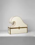 Nazareno Noja, Unique “Onda” trunk, 1976, Vinyl-faced plywood, brass nailheads, brass, iron