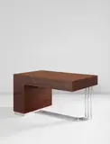 Agnoldomenico Pica, Desk, circa 1933, Caucasian walnut-veneered wood, aluminum, chromium-plated steel