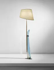 Floor lamp by Max Ingrand, circa 1955, Glass, brass, patinated brass, painted aluminum, fabric shade, offered Jun 2017