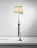 Max Ingrand, Floor lamp, circa 1955, Glass, brass, patinated brass, painted aluminum, fabric shade