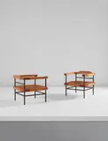 Roberto Gabetti and Aimaro Isola, Pair of armchairs, 1956, African teak, ash, leather, painted steel