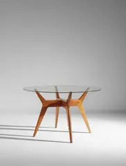 Augusto Romano, Unique table, circa 1955, Maple, glass