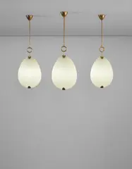 Set of three ceiling lights by Max Ingrand, circa 1956, Glass, brass, painted brass, sold Jun 2017