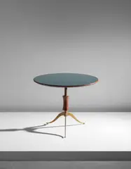 Occasional table by Osvaldo Borsani, 1950s, Mahogany, brass, colored mirrored glass, sold Jun 2017