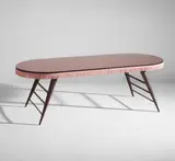 Pietro Chiesa, Rare and early coffee table, circa 1939, Painted wood, colored mirrored glass, silk tassel