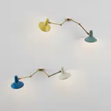 Oluce, Pair of wall lights, circa 1948, Brass, painted aluminum