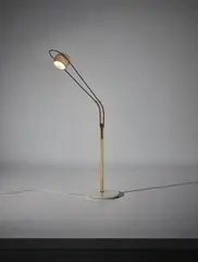 Adjustable floor lamp by Angelo Lelii, circa 1952, Brass, painted aluminum, colored and clear glass, marble, offered Jun 2017