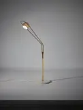 Angelo Lelii, Adjustable floor lamp, circa 1952, Brass, painted aluminum, colored and clear glass, marble