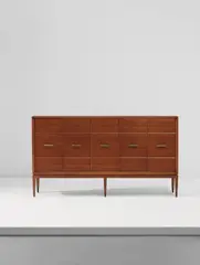 Large cabinet by Gio Ponti, circa 1950, Walnut-veneered wood, sapele-veneered wood, Brazilian rosewood-veneered wood, brass, offered Dec 2017