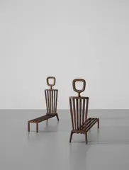 Pair of andirons by Gio Ponti, circa 1950, Painted iron, bronze, sold Dec 2017