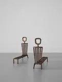 Pair of andirons by Gio Ponti, circa 1950, Painted iron, bronze, sold Dec 2017