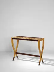 Gio Ponti, Rare console table, circa 1938, Macassar ebony, pearwood, Brazilian rosewood, and walnut-veneered wood, glass