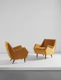 Gio Ponti, Pair of armchairs, 1940s, Fabric, stained ash