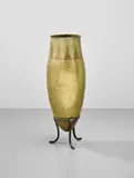 Claudius Linossier, Tall vase on stand, 1921, Hammered dinanderie , patinated bronze stand