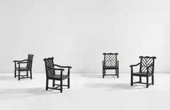 Armand-Albert Rateau, Set of four garden armchairs, circa 1925, Painted wood