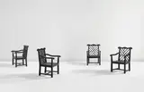 Armand-Albert Rateau, Set of four garden armchairs, circa 1925, Painted wood