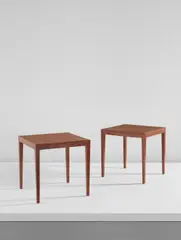 Jean-Michel Frank, Pair of occasional tables, from the École de Puériculture, Paris, 1920s, Limed oak, limed oak-veneered wood