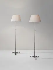 Jean-Michel Frank, Pair of floor lamps, circa 1940, Painted iron, paper shade