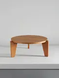 Low table by Jean Prouvé, circa 1944, Oak, oak-veneered wood, painted steel, sold Dec 2017
