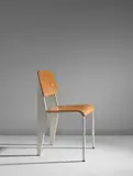 "Semi-metal" chair, model no. 305 by Jean Prouvé, 1950-1969, Painted steel, oak-veneered plywood, rubber, sold Dec 2017
