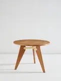Guéridon by Jean Prouvé, circa 1946, Oak, oak-veneered wood, painted steel, sold Dec 2017