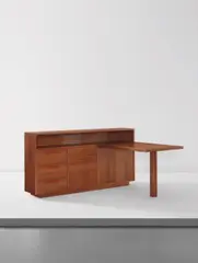 Desk by Jean Royere, circa 1946, Oak, oak-veneered wood, painted metal, glass, offered Dec 2017