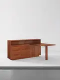 Jean Royere, Desk, circa 1946, Oak, oak-veneered wood, painted metal, glass