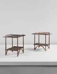 André Dubreuil, Pair of tables, circa 2009, Patinated steel with brass inlay, engraved copper