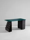 Yonel Lebovici, "Quatre à quatre" desk, 1973, Painted steel, painted oak, glass