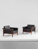 Ettore Sottsass, Pair of "Canada" armchairs, circa 1959, Teak, vinyl