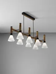 Ceiling light, model no. 1202 by Stilnovo, 1960s, Glass, brass, painted metal, painted steel, sold Dec 2017
