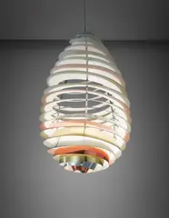 Poul Henningsen, Rare "Spiral" ceiling light, designed for the Headquarters Assembly Hall, Danish Consumers Cooperative Society, Albertslund, 1964, Painted aluminum, aluminum, brass, copper