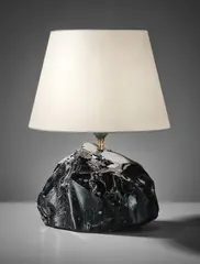Jean-Michel Frank, Table lamp, circa 1925, Obsidian, leather, brass, paper shade