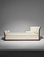 Daybed by Eugene Schoen, circa 1930, Mahogany-veneered wood, macassar ebony-veneered wood, fabric, sold Dec 2017