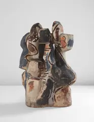 Peter Voulkos, Rondena, 1958, Stoneware, paddled and constructed wheel-thrown elements, brushed cobalt, iron, and white slips, epoxy