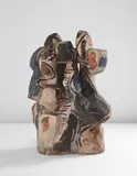 Peter Voulkos, Rondena, 1958, Stoneware, paddled and constructed wheel-thrown elements, brushed cobalt, iron, and white slips, epoxy