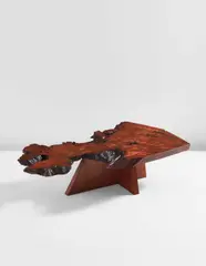 "Arlyn" coffee table by George Nakashima, 1978, Redwood root burl, American black walnut, two East Indian rosewood butterfly keys, sold Dec 2017